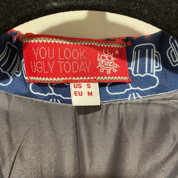 Men's Ugly Christmas Blazer And Tie Size Small NWOT Beer Deer Santa Print - Picture 5 of 11